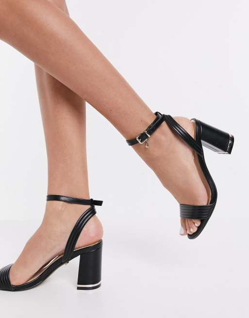 Black leather 2025 block heel sandals