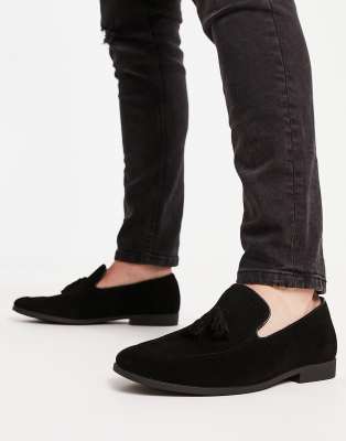 Office manage tassel loafers in black suede