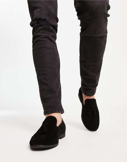 Office Manage tassel loafers in black suede ASOS