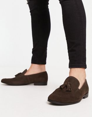 Office manage tassel loafers in brown suede