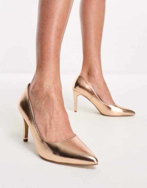 Gold mid heel shoe sale