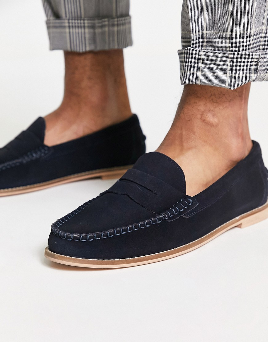 Office Melvin Penny Loafers In Navy Suede
