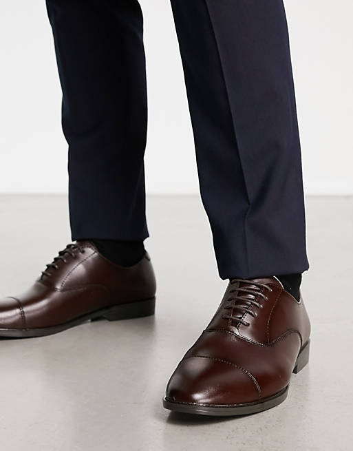 Office Memo lace up toe cap shoes in brown leather 