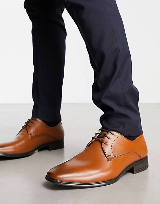 Office micro lace up shoes in tan leather 