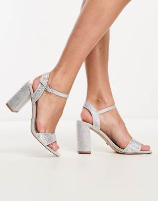 Office Hesitation Heeled Sandals In White In Silver