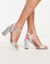 London Rebel embellished bridal block heel sandal in ivory ASOS