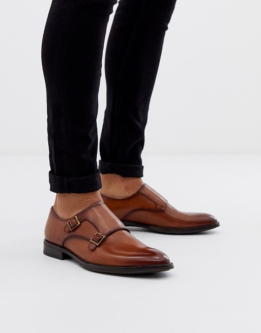 Office monk shoes in tan leather