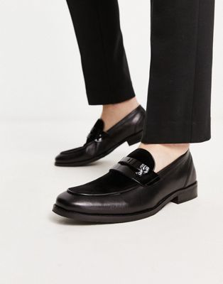 Office patent velvet loafers in black leather