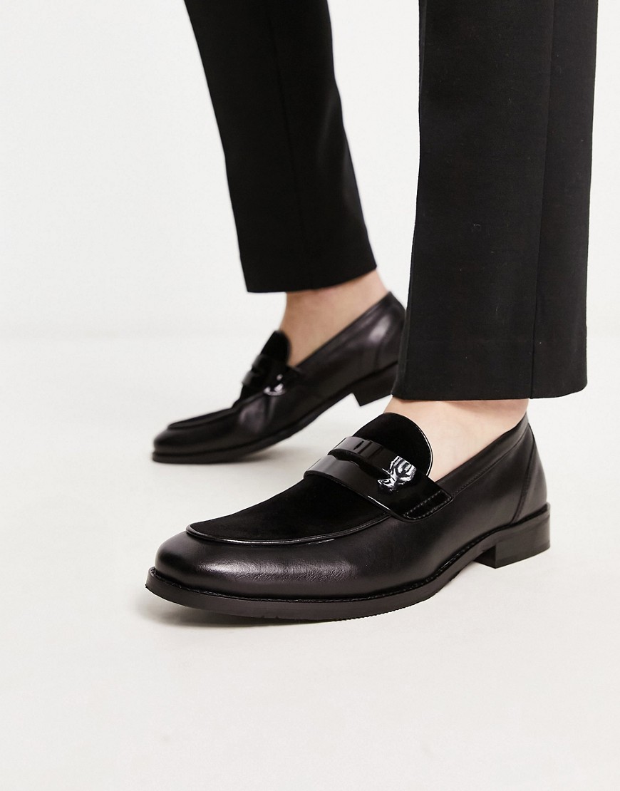Office Patent Velvet Loafers In Black Leather