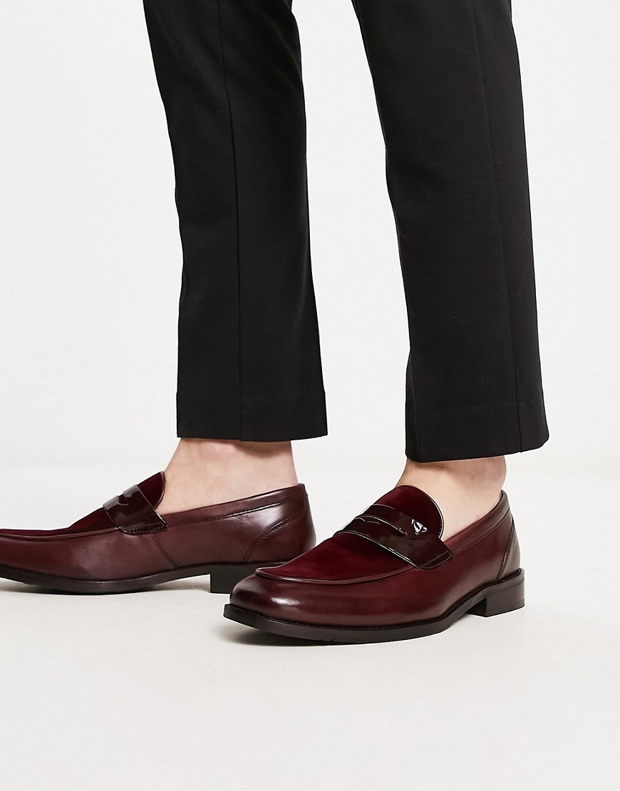 Office Patent Velvet Loafers In Burgundy Leather-red
