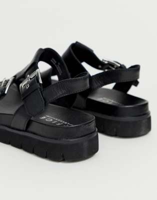 black leather sandals flat