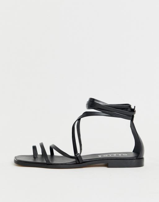 Office Seaweed black leather barely there sqaure toe loop sandals | ASOS