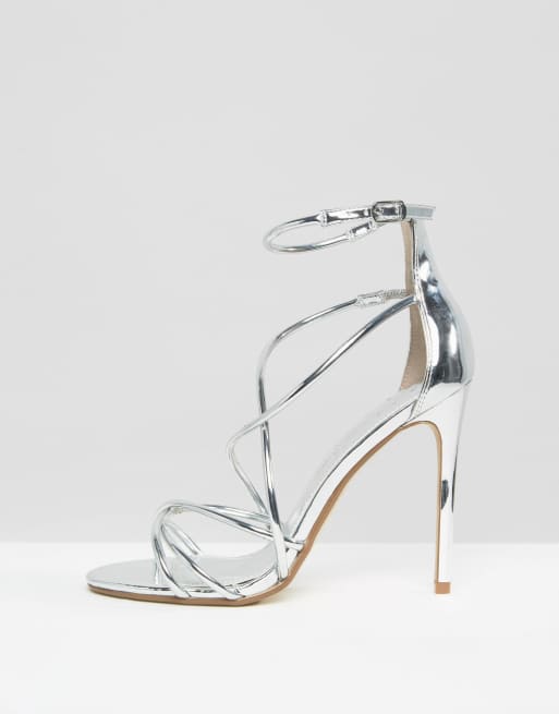 Office Spindle Silver Mirror Strappy Heeled Sandals ASOS