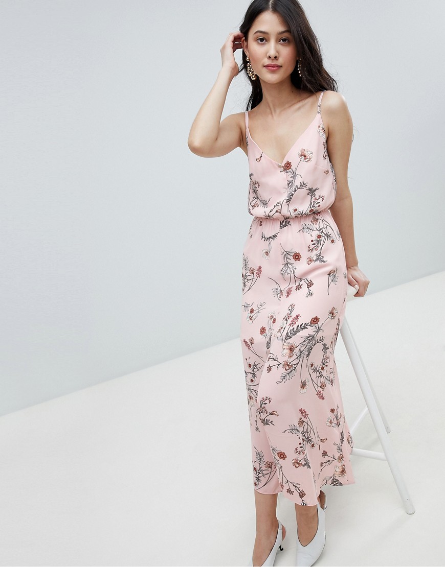 Oh My Love – Blommönstrad maxiklänning med knappar-Rosa