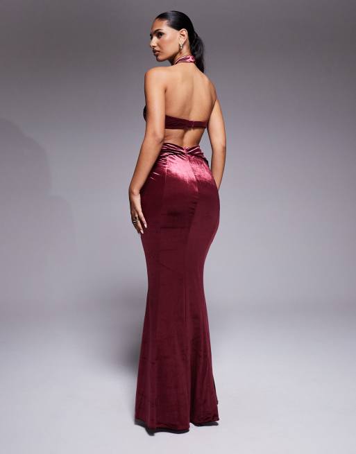 green emerald velvet dress Rent Oh Polly Celestia Embellished Long Sleeve Evening Gown in Indigo main image 1