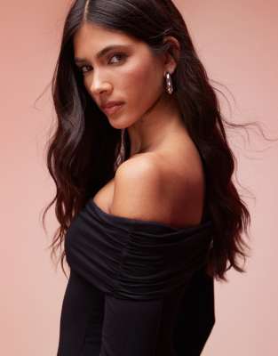 Oh Polly Agnesa Modal Off-shoulder Ruched Jumpsuit In Black