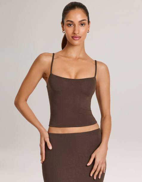 Oh Polly Ailany jersey cami top in chocolate brown (Part of a set) - view 1