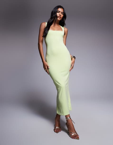 Oh Polly Ainslee square neck midaxi dress in matcha green