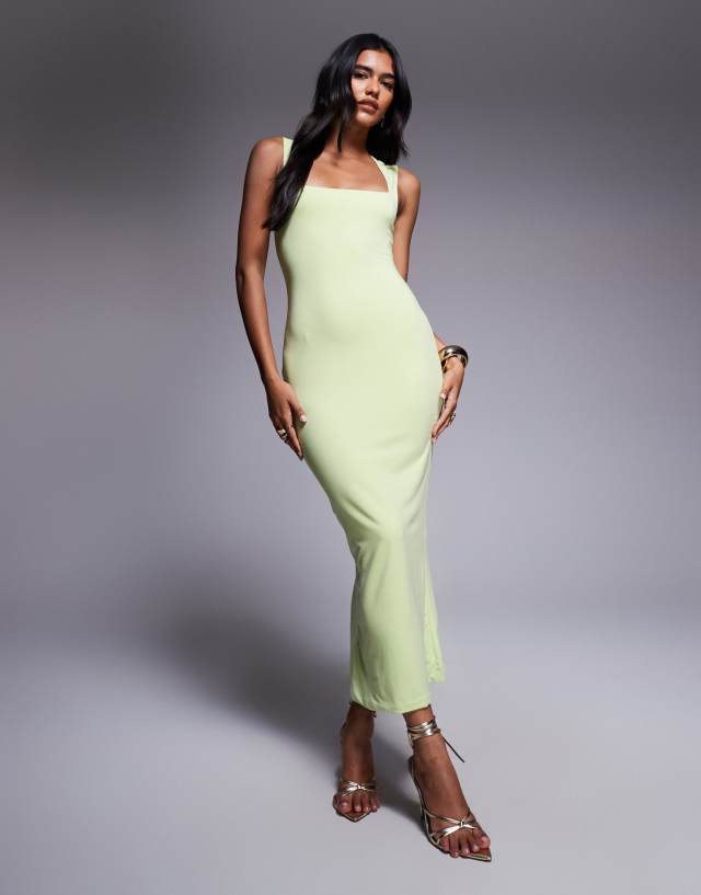 oh polly green midi dress Ainslee square neck midaxi in matcha oh polly dress