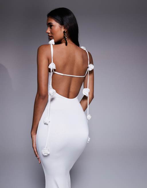 Oh Polly Aldona backless trailing flower maxi dress in white ASOS