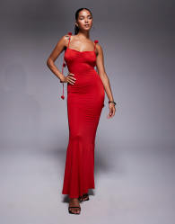 Oh Polly Aldona slinky jersey rose detail maxi dress in Scarlet Red