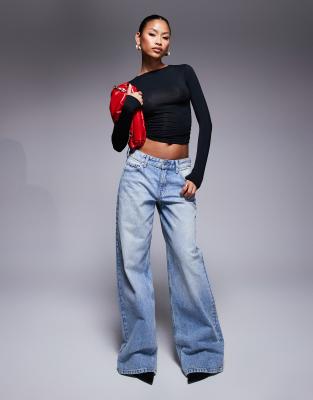 Oh Polly Alia Modal Ruched Long Sleeve Top In Black