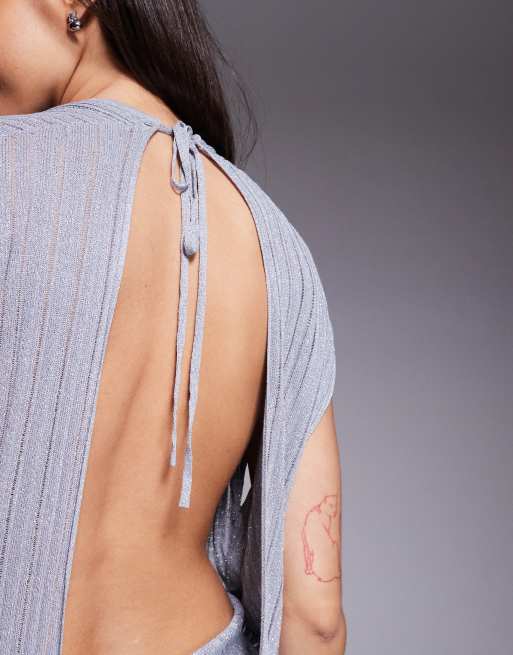 Oh Polly Amanita metallic knit backless batwing mini dress in silver | ASOS