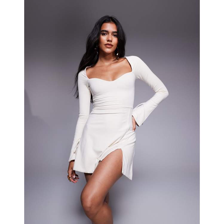 ivory bodycon dress with sleeves Zapaka Women Bodycon Engagement Dress with Fringe Ivory Midi Long Sleeves  Wedding Reception Dress – ZAPAKA
