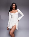 [Oh Polly] Oh Polly Amryn fluted sleeve mini dress in ivory-White 10 Ivory