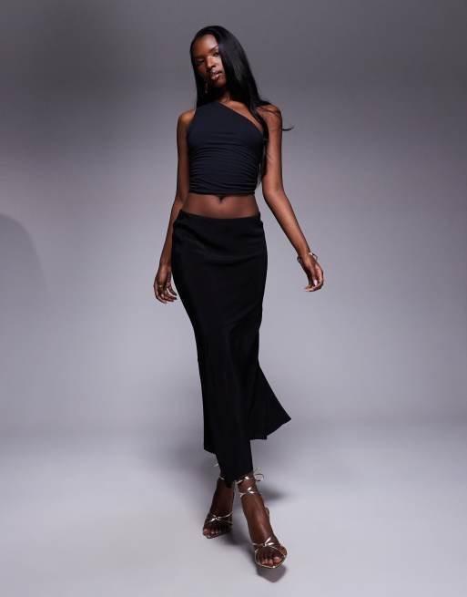 Oh Polly Andi one shoulder crop top in black, 4 of 4