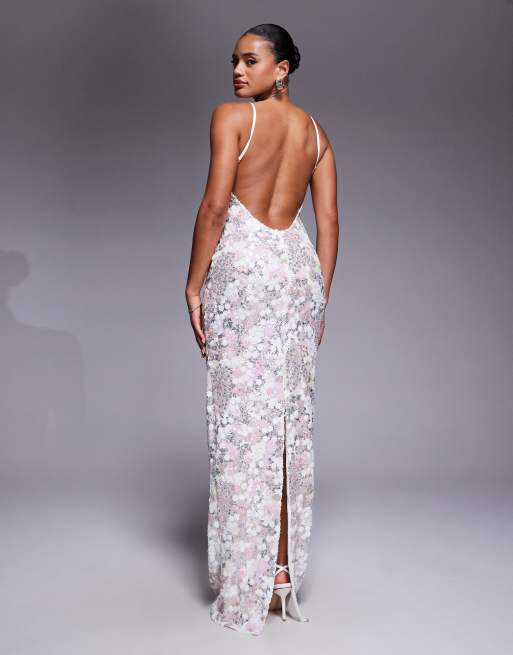 Oh Polly artisan sequin cowl neck maxi dress in ivory