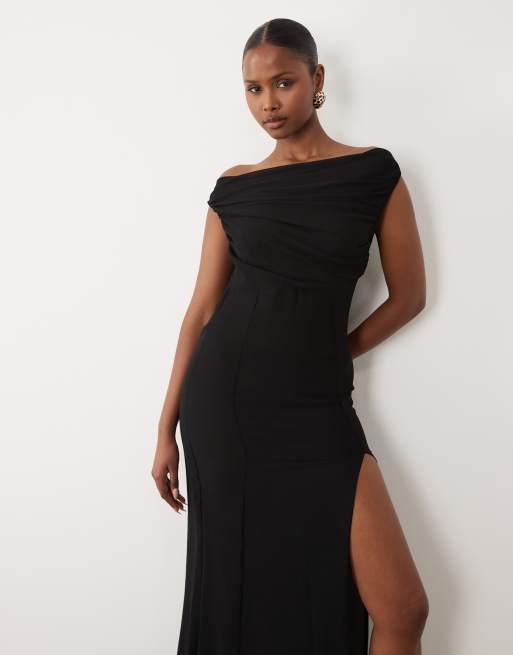 puff one shoulder side split maxi dress Green Puff One Shoulder Side Split Maxi Dress