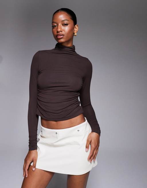 Oh Polly Auri modal ruched backless top in brown, 2 of 4