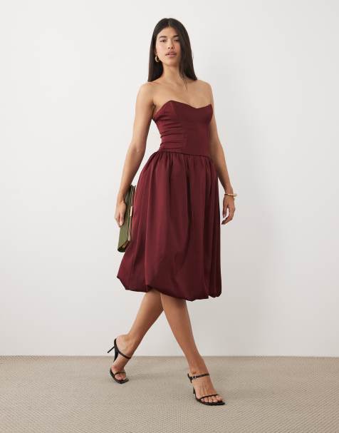 Oh Polly bandeau bow detail bubble hem mini dress in burgundy - view 1
