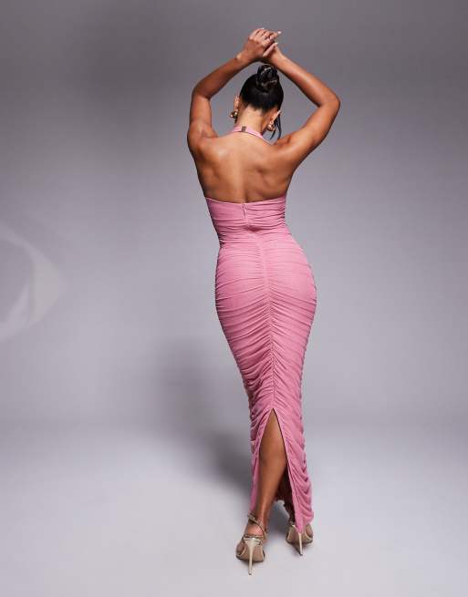 knee length dresses for ladies Black Ruched Bow Halter Dress main image 1