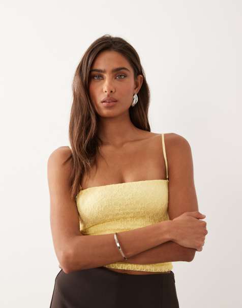 Oh Polly broderie removable straps bandeau top in yellow - view 1