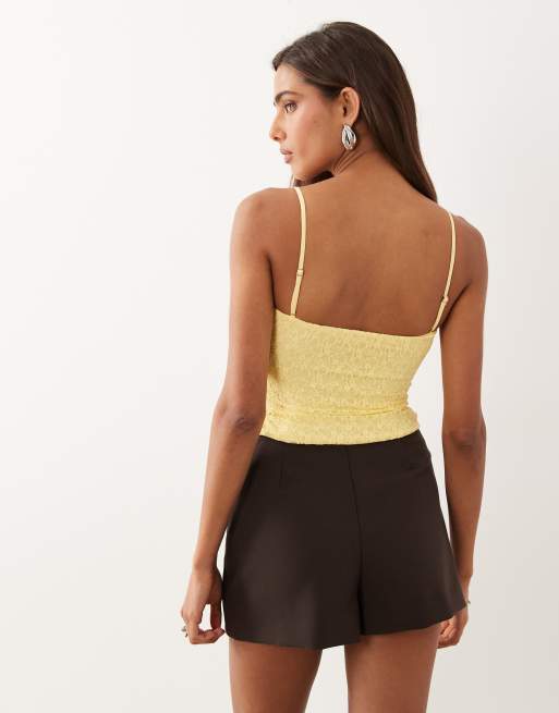 Oh Polly broderie removable straps bandeau top in yellow, 4 of 4