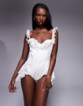 [Oh Polly] Oh Polly Caelie 3D floral applique ruffle playsuit in white 10 White
