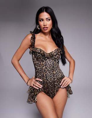 Caelie ruffled corset romper in leopard print-Multi