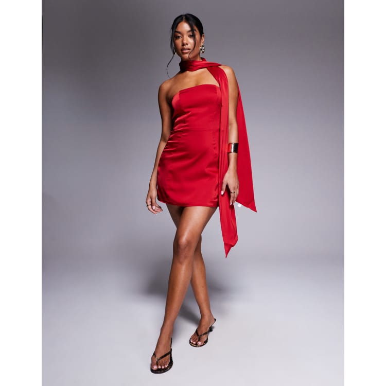 Oh Polly Camila scarf neck strapless mini dress in scarlet red ASOS