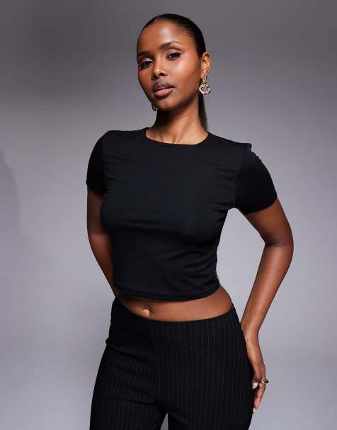 Oh Polly cap sleeve crop top in black - view 1