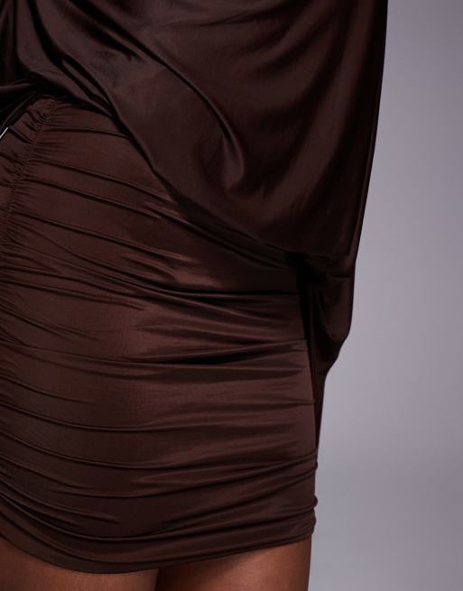Oh Polly cape top drape mini dress in chocolate brown, 2 of 4