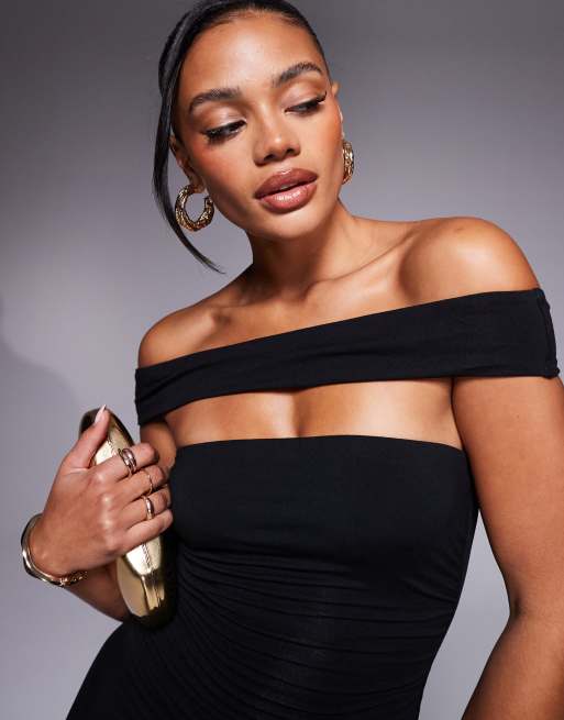 Chaya Modal Cut-Out Off-Shoulder Mini Dress in Black | Oh Polly XXS