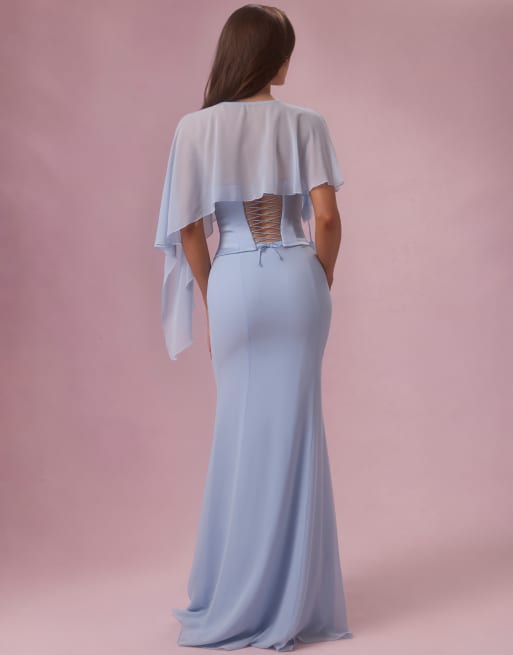 Oh Polly chiffon asymmetric detail cape co-ord in powder blue, 4 of 4