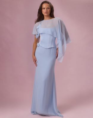 Oh Polly Chiffon Asymmetric Detail Cape In Blue