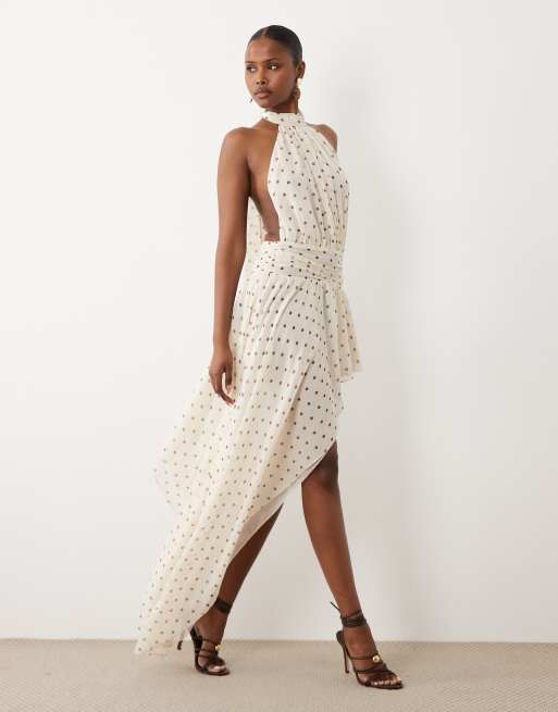 asymmetric halter neck dress Luxury Brown Halter Neck Asymmetric Midi Dress
