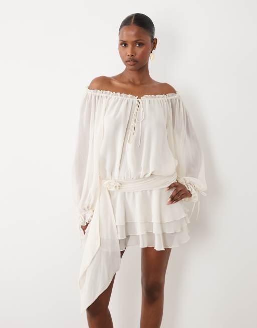 ivory chiffon dress with sleeves Boho Beach Long Sleeve Ivory Chiffon Lace Wedding Dress