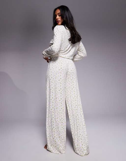 Oh Polly – Citronmönstrade pyjamasbyxor med vida ben, del av set, 2 av 5