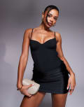 [Oh Polly] Oh Polly contrast corset drop hem mini dress in black 4 Black