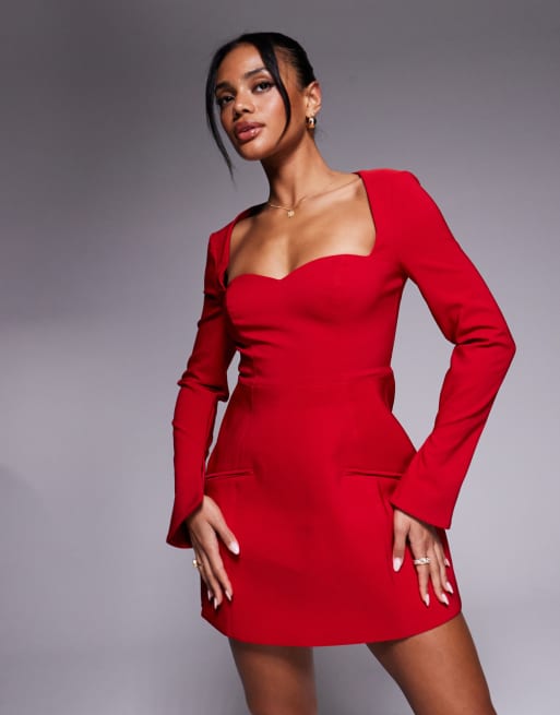 Oh Polly Corinne structured mini dress in red | ASOS